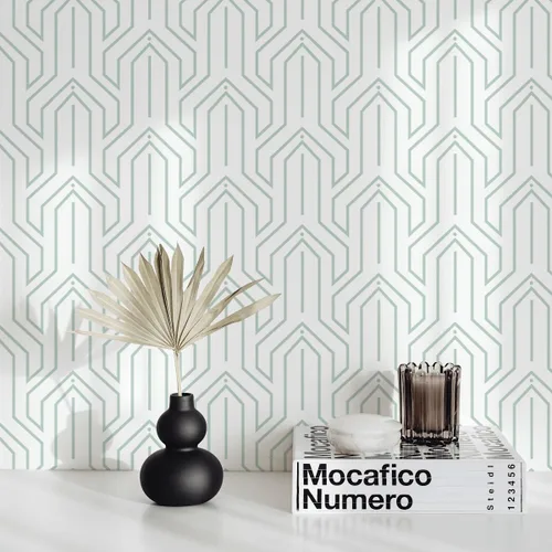 Miniatura 11 de Ismoon Papel tapiz geométrico para despegar y pegar, papel de contacto geométrico beige, papel de pared moderno con punta de flecha roja, extraíble
