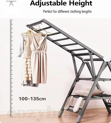 Miniatura 4 de Tendedero plegable de 71 pulgadas, con ruedas, secadora de ropa de metal resistente, diseño extragrueso de pie