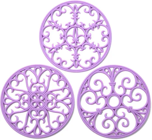 Miniatura 8 de Juego de 3 salvamanteles en color negro de silicona antideslizante y resistente al calor para mesa, encimera y platos calientes