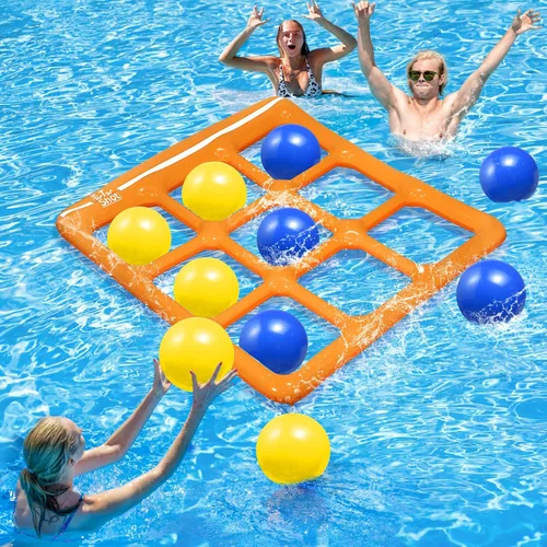 Juego de Juguetes de Piscina TicTac Shot - Juego Inflable de Tic Tac Toe para Piscina con 10 Bolas - para Adultos, Adolescentes, Niños de 2 a 10