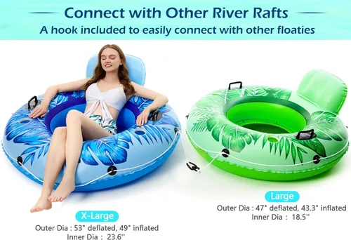 Miniatura 5 de Jasonwell Flotador inflable de tubo de río, flotador de río resistente, flotadores de piscina para lago, tubos de agua de primera calidad para Verde