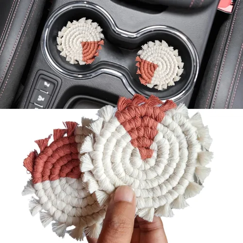 Miniatura 13 de Posavasos de Algodón para Automóvil 2 piezas Posavasos para Tazas de Automóvil Lindos Accesorios de Automóvil para Mujeres Posavasos para Portavasos