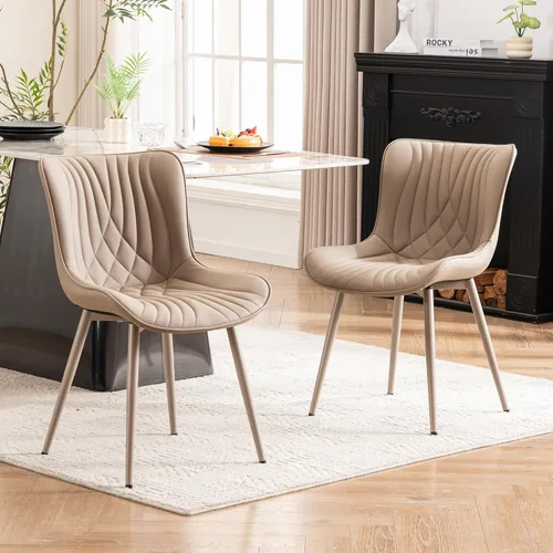 YOUTASTE Juego de 2 sillas de comedor tapizadas modernas, sillas de cocina de piel sintética caqui, sillas decorativas sin brazos de mediados de