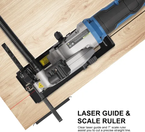 Miniatura 5 de Mini Sierra Circular, Sierra Circular con Cable de 4 Amperios 3500RPM con Guía Láser, Guía de Corte Longitudinal, Sierra Compacta con 2 Pzas Hojas