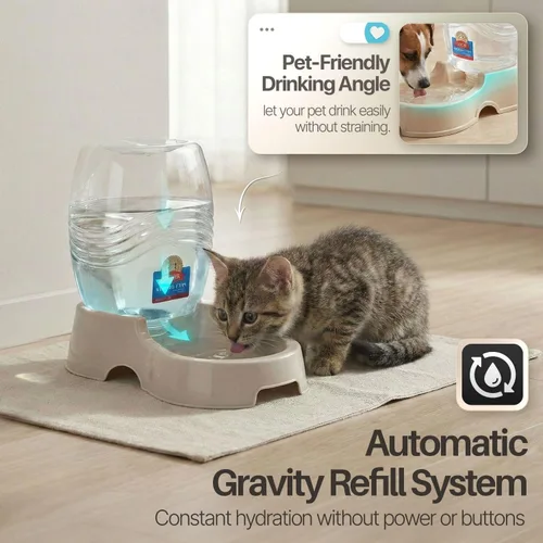 Miniatura 3 de Dispensador automático de agua Flexzion por gravedad para mascotas para gato y perro - Dispensador de agua recargable automático antideslizante