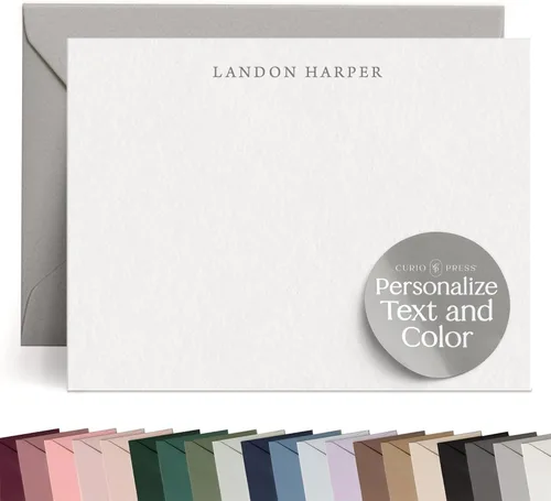 Miniatura 10 de Juego de papelería personalizada: libreta y tarjeta de notas con nombre, tarjetas planas personalizadas y libreta personalizada con sobres, juego