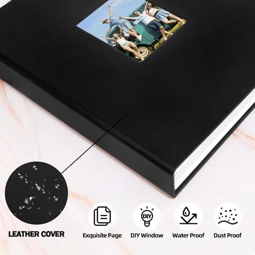 Miniatura 5 de Álbum de fotos de 8.5 x 11 pulgadas con capacidad para 72 fotos, cubierta de cuero con ventana frontal, páginas interiores transparentes de 8.5 x 11