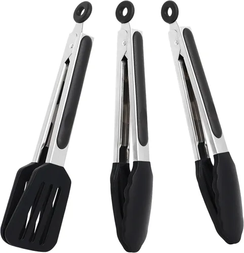 Miniatura 14 de Juego de 3 pinzas de cocina de 12 pulgadas, pinzas de silicona con puntas de silicona y mango de acero inoxidable, pinzas para cocinar, hornear
