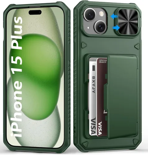 Miniatura 66 de BXYJY Funda tipo cartera para iPhone 15 Pro con tarjetero (4-5 tarjetas) y cubierta deslizante para cámara y soporte, protección contra caídas