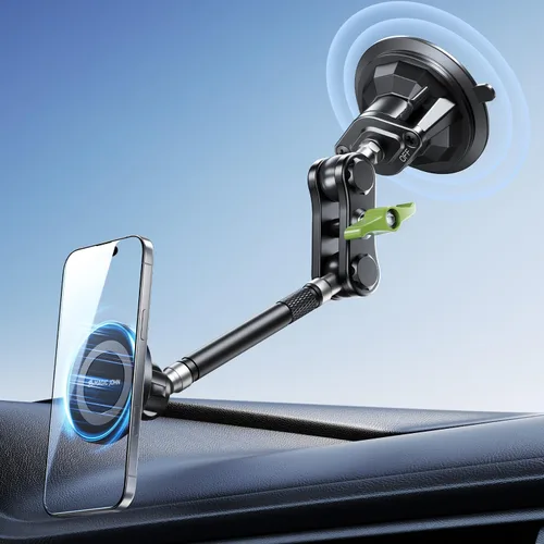 MAGIC JOHN Soporte magnético para teléfono de coche [fuerte succión y fuerte magnético] Soporte de teléfono ajustable de 360° para parabrisas, metal