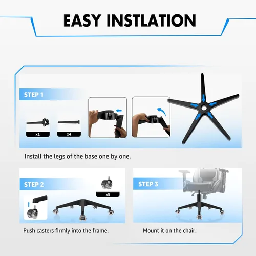 Miniatura 6 de Sytopia Base de silla de oficina de 28 pulgadas con ruedas, juego de 5, base de silla de escritorio resistente de 2600 libras, ruedas suaves y Negro