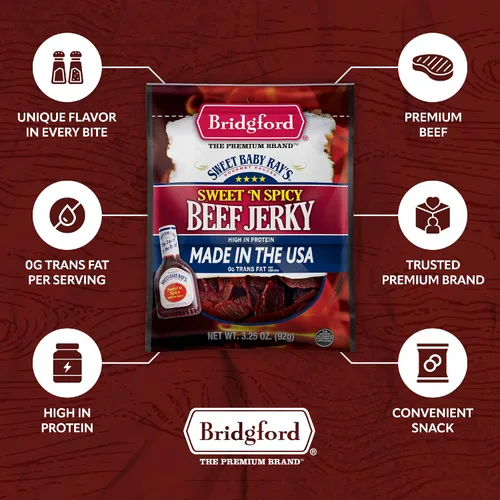 Miniatura 4 de Bridgford Sweet Baby Ray's Beef Jerky Sweet N Spicy - Paquete de 2 unidades de 6.2 onzas, cecina de res picante endulzada con alto contenido