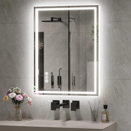 Miniatura 17 de Espejo de baño LED de 24 x 32 pulgadas, espejo de baño antivaho con luces, espejos de tocador iluminados montados en la pared, regulable