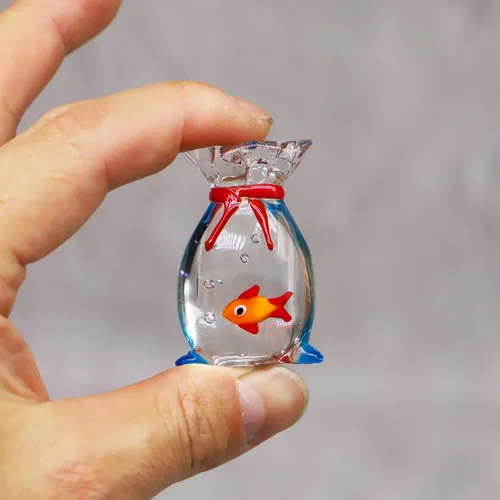 Miniatura 2 de Pez Dorado en Miniatura de Vidrio, Pequeño Pez Dorado en una Bolsa, Figurina de Pez Rojo de Vidrio para Casa de Muñecas, para Ornamento de Acuario