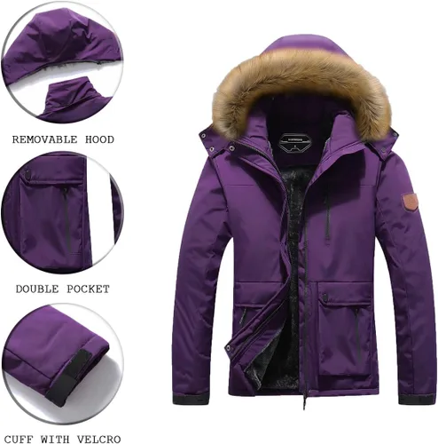 Miniatura 5 de MOERDENG Chaqueta de esquí impermeable para mujer, abrigo de nieve con capucha para invierno, chaqueta de esquí resistente al viento para mujer