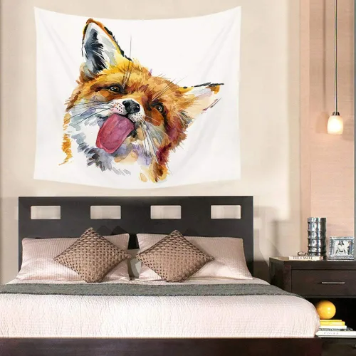 Miniatura 2 de HGOD DESIGNS Tapiz de zorro para colgar en la pared, lindo zorro acuarela, tapiz decorativo de pared para hombres, mujeres, niñas, niños, poliéster
