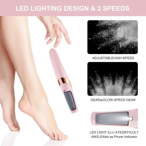 Miniatura 3 de AOOWU Lima eléctrica para pies, removedor de callos de pies recargable por USB con 2 velocidades de rodillos de repuesto y luces LED, herramientas