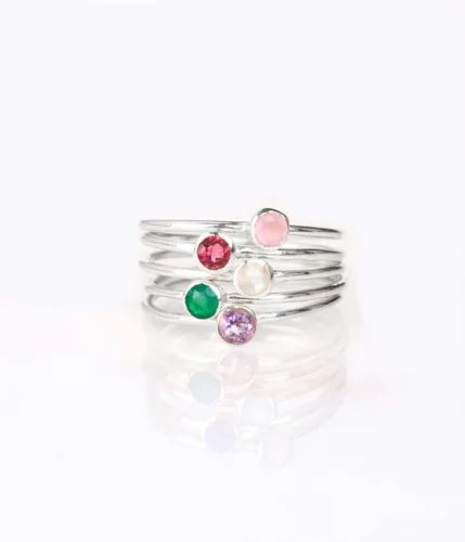 Miniatura 5 de Anillo pequeño de piedras preciosas apilable, banda de anillo delicada y delgada minimalista, anillo simple apilable de piedra natal