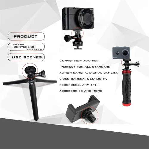 Miniatura 4 de Niewalda Adaptador de montaje de trípode de cámara de aluminio, 2 adaptadores de conversión ¼-20 para trípode, adecuado para GoPro