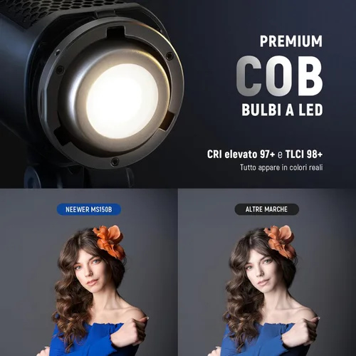Miniatura 4 de NEEWER MS150B 130W Luz de vídeo LED bicolor, iluminación de fotografía portátil mini COB con control de aplicación, modo 2.4G, montaje Bowens
