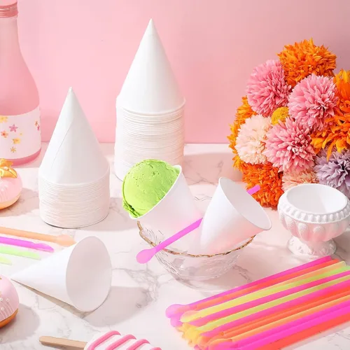 Miniatura 6 de Eaasty 200 tazas de cono de nieve y pajitas, cucharas de 4.5 onzas, popotes de papel desechables, cuchara de paja para aguanieve, helado afeitado