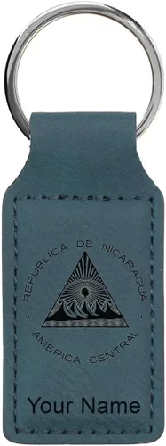 Miniatura 10 de LaserGram Llavero rectangular, bandera de Nicaragua, grabado personalizado incluido, Bambú