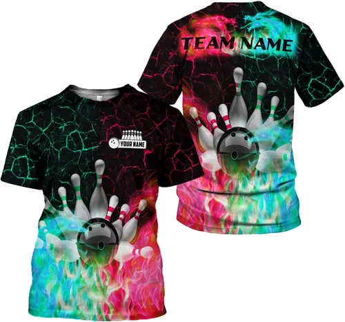 Miniatura 3 de Camisa de bolos personalizada, camisas con nombre personalizado, regalo para mujeres y hombres, mujeres, equipo de polo 3D, unisex, camiseta