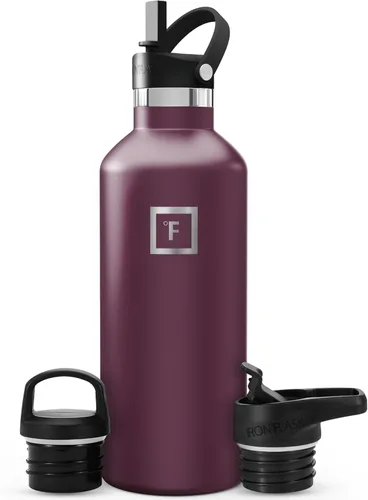 Miniatura 70 de IRON °FLASK Botellas de agua de campamento/senderismo, 3 tapas (estrecha con popote), sin fugas, aisladas al vacío, acero inoxidable de doble pared