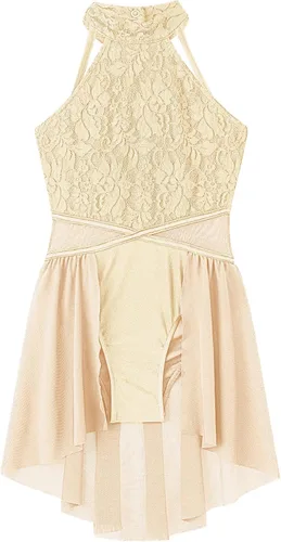 Miniatura 44 de Vestido de ballet lírico para niñas y niñas, sin mangas, encaje floral, leotardo contemporáneo, moderno disfraz de baile
