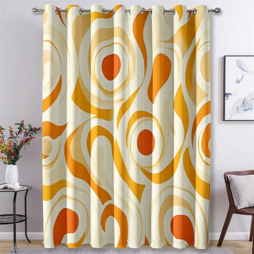 70s Retro Curtains 45 Inch Length 2 Panels Set, Abstract Boho Swirl Balckout Curtains for Bedroom Living Room Decor, Groovy Orange Grommet Thermal