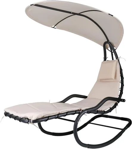 Hamaca mecedora para exteriores, con soporte y toldo, columpio de porche con cojín suave y reposacabezas extraíble, silla mecedora reclinable al