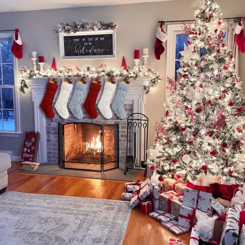 Miniatura 3 de Fesciory Calcetines de Navidad, paquete de 6 calcetines de punto grandes de 18 pulgadas y decoración para fiestas familiares de Navidad, borgoña