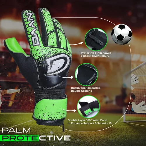 Miniatura 6 de Guantes de portero de fútbol para niños con dedo, agarre de látex fuerte, dedos y palmas acolchados, transpirables, muñeca ajustable, duraderos