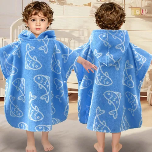 Miniatura 33 de Toallas tipo poncho con capucha para niños pequeños, de gran tamaño (2-4 años, 22 x 22 pulgadas), hechas de 100% algodón suave, toallas absorbentes