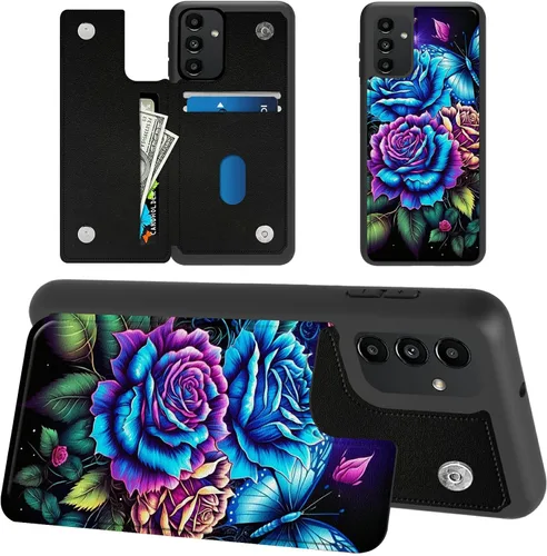 Miniatura 14 de Funda tipo cartera para Samsung Galaxy A14 5G con tarjetero y bloqueo RFID, piel sintética suave, función atril, cierre magnético, funda delgada