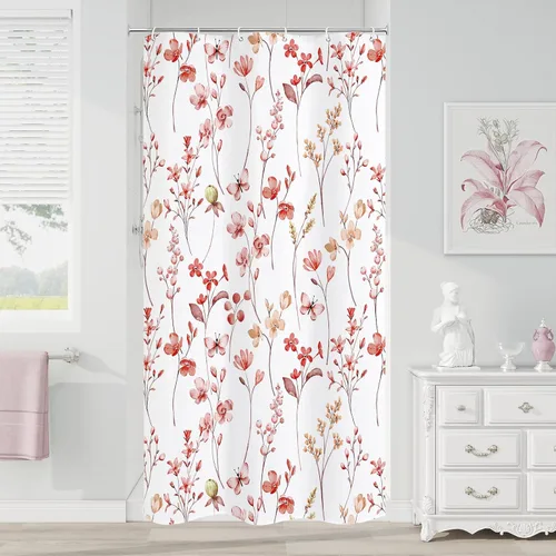 Miniatura 8 de Litabel Cortina de ducha con diseño floral de acuarela, cortina de ducha de flores de mariposa azul para baño, juego de cortina de ducha moderna