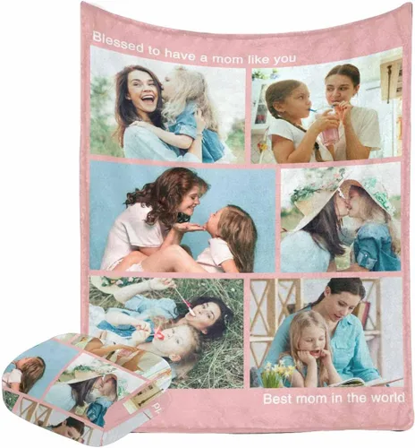 Miniatura 25 de Manta personalizada con fotos, manta personalizada con retrato familiar para padres, niños, perros y familia, manta personalizada para un día