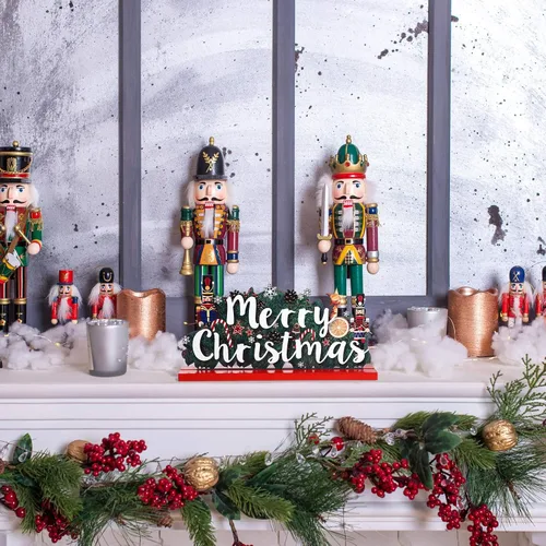 Miniatura 5 de Blulu 3 decoraciones de mesa de madera de Navidad, letrero de madera, centro de mesa, adorno de cascanueces de Papá Noel para Navidad, día de nieve