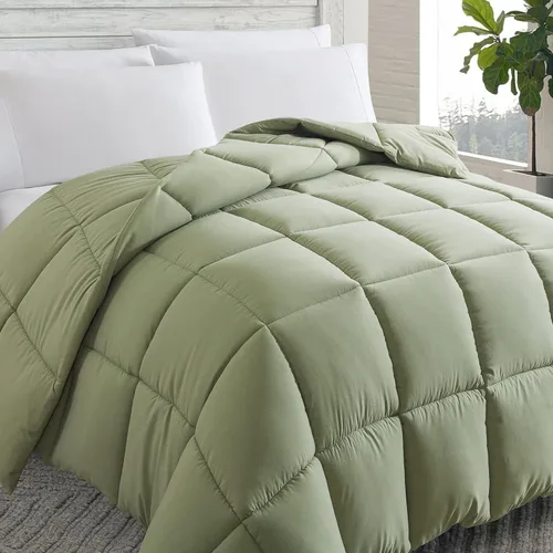 Cosybay - Edredón con relleno alternativo y acolchado suave, para todas las estaciones, inserto de colcha con pestañas en las esquinas, 88x92 Verde