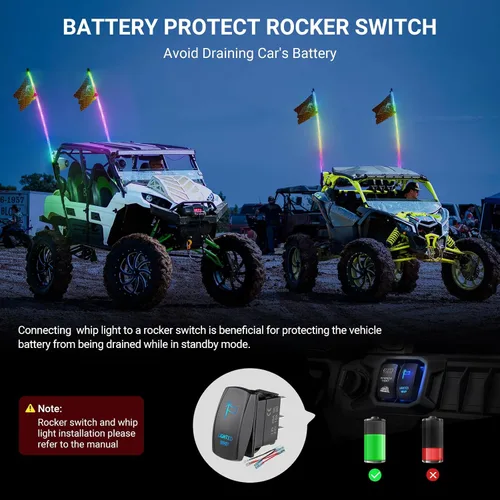 Miniatura 6 de Ehaho 2 piezas luces de látigo de 1 pie para UTV ATV con base de resorte, luz LED de látigo tres veces más brillante con interruptor basculante y 6