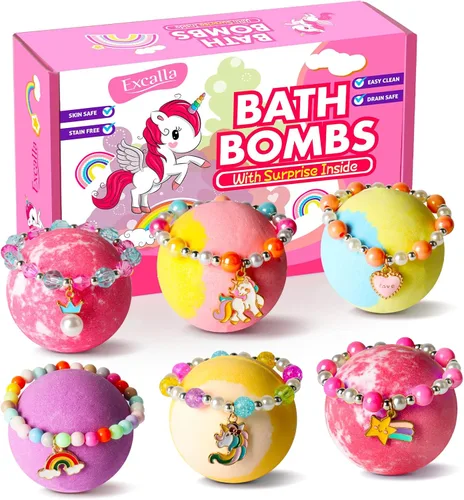 Miniatura 2 de Bombas de baño de unicornio con sorpresa en el interior para niñas, 6 bombas de baño para niños con joyas en el interior, set de baño de burbujas