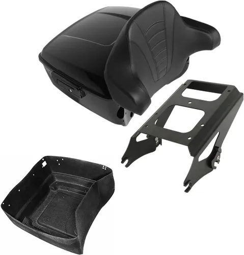 Miniatura 9 de TCMT Caja de maletero King para motocicleta con respaldo y montaje para dos personas, compatible con Harley 2009-2013 Touring Road Street Electra
