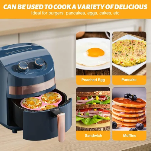 Miniatura 5 de Molde de huevo para freidora de aire, 1/2 sartén de silicona para huevos, molde antiadherente reutilizable de 3 cavidades, molde para hornear Rosado