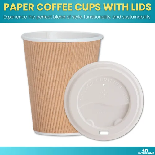 Miniatura 2 de Tazas de café desechables con tapas, tazas de papel de 10 onzas, pared ondulada aislada, paquete de 50