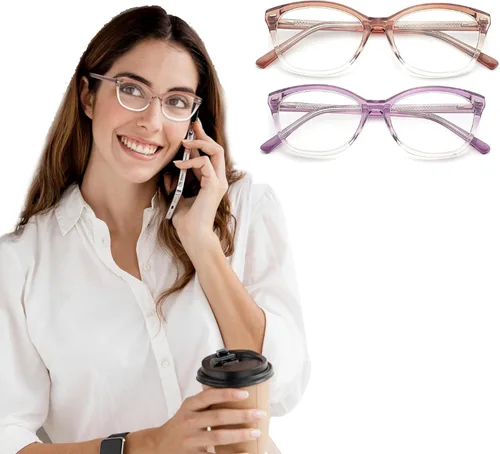 Miniatura 3 de Lentes de lectura de alta calidad para mujer, estilo Oprah, para lectura de computadora, anti luz azul, con marco irrompible TR90 2008 Púrpura +