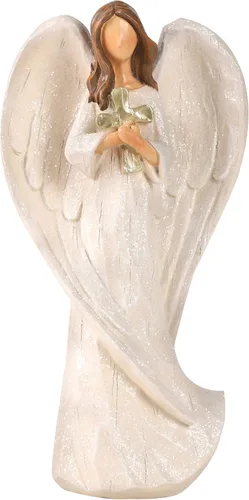 Miniatura 9 de Hodao Figura de ángel con corazón rojo, aspecto tallado en madera de resina de 5.1 pulgadas con alas de alambre de metal, decoración