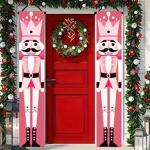 Miniatura 17 de BlissYard Estandartes de Porche Navideños de Cascanueces 12×71 Pulgadas Hola Invierno Feliz Navidad Decoraciones de Puerta Estandarte de Soldado