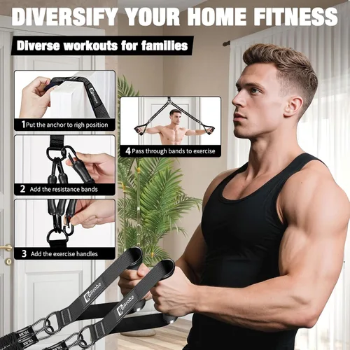 Miniatura 7 de Pull Up Assistance Bands Set, 300 lbs Max Heavy Duty Resistance Bands with Adjustable Strap, Non-Slip Handle & Door Anchor, Full Body Strength Negro