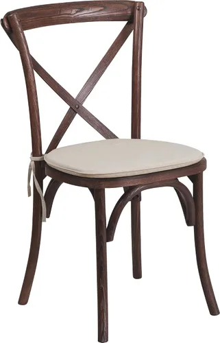 Miniatura 14 de Flash Furniture HERCULES Series Silla apilable de madera americana con respaldo cruzado con cojín Temprano americano