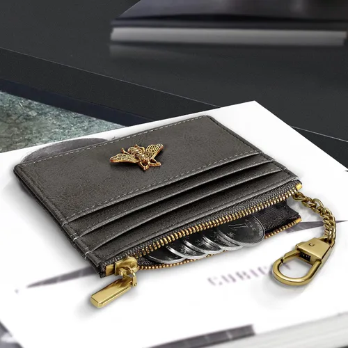 Miniatura 54 de SEAVILIA Tarjetero llavero cartera para mujer con ventana de identificación RFID monedero regalo abeja delgada minimalista pequeña cartera